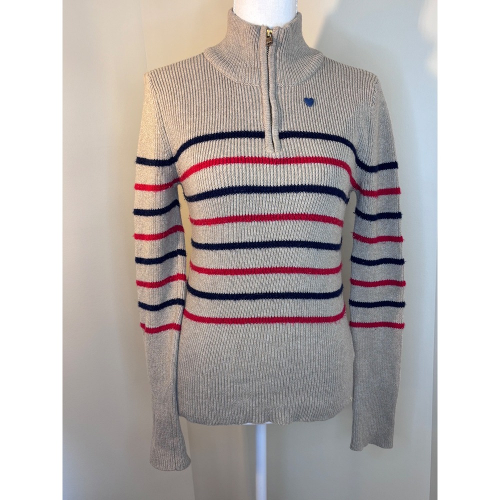 Scotch & Soda Amsterdam Blauw Quarter Zip Striped Ribbed Sweater Beige Womens M
